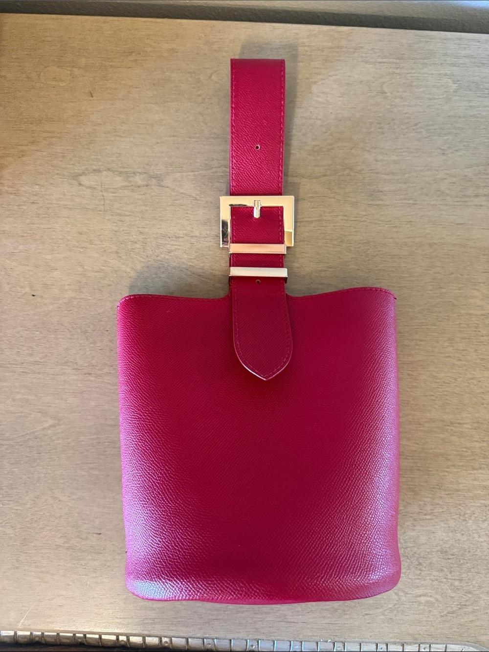 ✨ A New Day Red Saffiano Faux Leather Wristlet Bucket Bag | Gold Buckle Purse